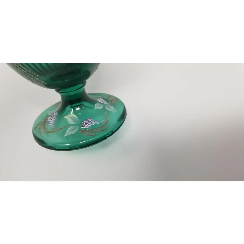 Fenton Glass New Century XXI Spruce Green Purple Dragonfly Basket Signed